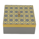 Al Saif Gallery wooden box with lid, 17 x 17 x 7 cm, square, golden pattern - gray product image 1