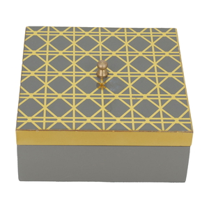 Al Saif Gallery wooden box with lid, 17 x 17 x 7 cm, square, golden pattern - gray product image