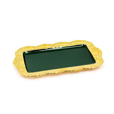 Al Saif Gallery porcelain dessert serving dish, 14.25 inches, gilded, rectangular - green product image 1