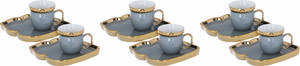 Al Saif Gallery Porcelain Coffee Cups And Saucers Set, 12 Pieces - Golden Gray product image