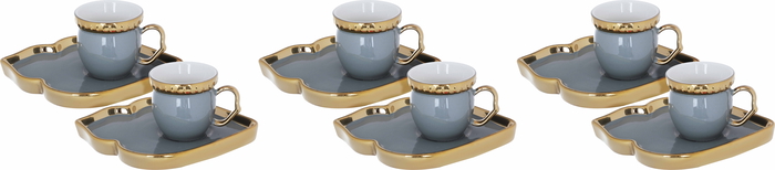 Al Saif Gallery Porcelain Coffee Cups And Saucers Set, 12 Pieces - Golden Gray product image 1