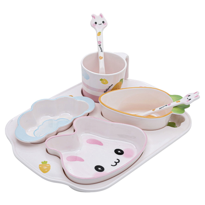 طقم تقديم الأطفال بلاستيك السيف غاليري، 7 حبات، شكل أرنب - ملون product image 1