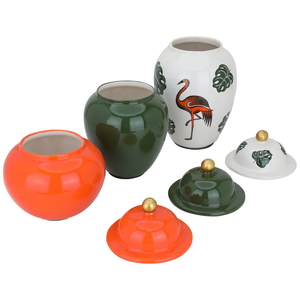 Al Saif Gallery porcelain vases set, with lid, 3 pieces - colorful product image