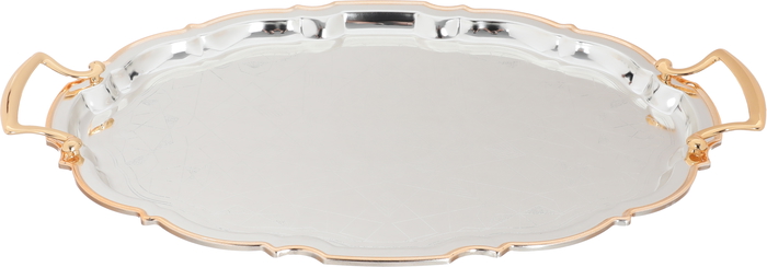 Al Saif Gallery tofaria set with gold steel rim, 3 pieces, engraved oval - silver product image 3