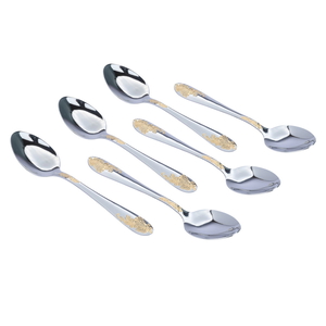 Al Saif Gallery steel spoon set, gilded engraving, 6 pieces - silver product image