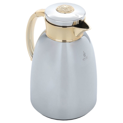Al Saif Gallery Yatooq thermos, 1 liter, golden handle, thermal glass inner container, steel outer shell - silver product image 2