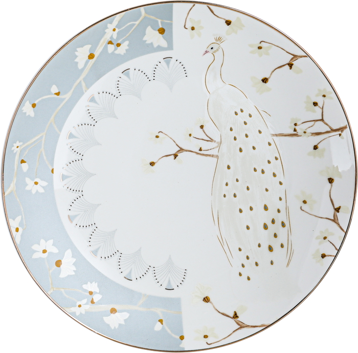 Alsaif Gallery Porcelain Cake Stand Set (Peacock), 9 Pieces, Plates, Lid, Chopping Spoon - White product image 3