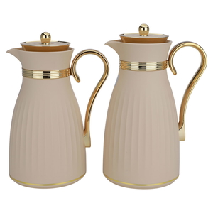 Dana plastic thermos set from Al Saif Gallery, 1 liter - 0.75 litres, with gold-beige handle product image