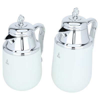 Al Saif Gallery Fatima thermos set, 1/0.75 litre, two pieces, thermal glass inner container, steel outer shell - white product image 2