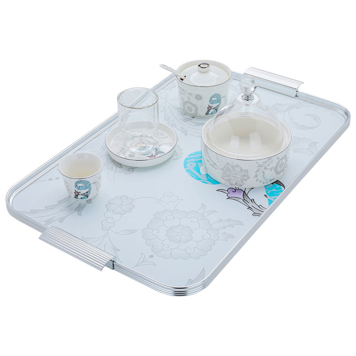 Al Saif Gallery Porcelain Glass Tea Serving Set, 29 Pieces - Clear White product image 1