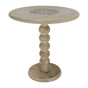 Wooden table with base from Al Saif Gallery, 46 x 46 x 45 cm, circular, carved - brown product image