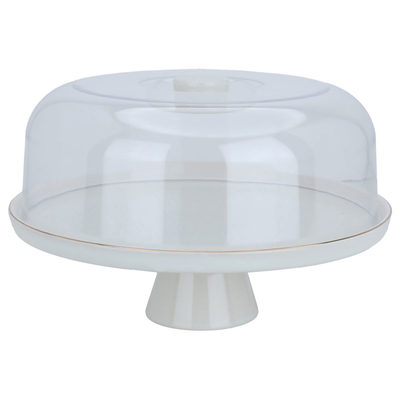 Al Saif Gallery porcelain cake serving stand, 28 cm, Clear cover - white product image 1