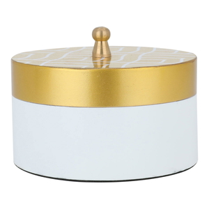 Alsaif Gallery Wooden Date, 11x11x8 cm, Round, with Engraved Gold Lid - White product image