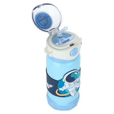 Al Saif Gallery plastic water bottle for children, 500 ml, astronaut shape, straw - blue product image 2