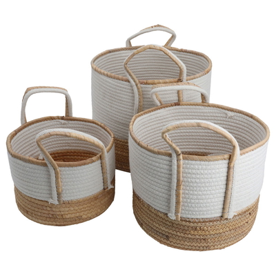 Al Saif Gallery Cotton Baskets Set, 3 Pieces - Beige White product image 1