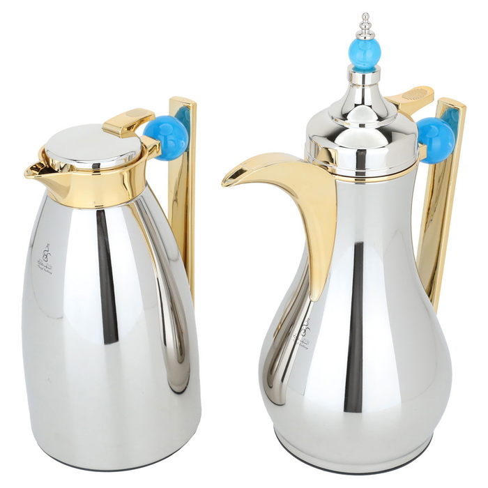 Alaa Steel Al Saif Gallery thermos set, 1 liter, light blue-silver handle product image 2