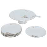 Al Saif Gallery porcelain cake serving set, bird pattern - white product image 2