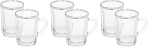 Alsaif Plus Glass Silver Rim Bialat Set, 6 Pieces, 88 ml - Clear product image