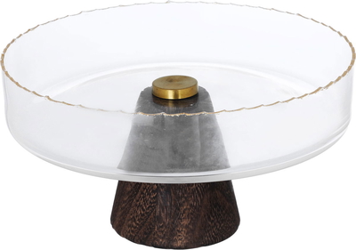 ستاند تقديم حلا زجاج السيف غاليري، 11.5×19×19 سم، بقاعدة خشبية - شفاف بني product image 4