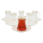 Al Saif Gallery Glass Bialat Set with Plate, 12 Pieces - White Golden product image 2