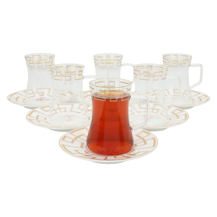 Al Saif Gallery Glass Bialat Set with Plate, 12 Pieces - White Golden product image 2