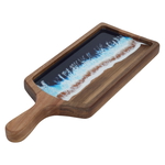 Al Saif Gallery wooden dessert serving board, 25 x 152 x 381 cm, rectangular, sea wave pattern, handle - brown product image 2