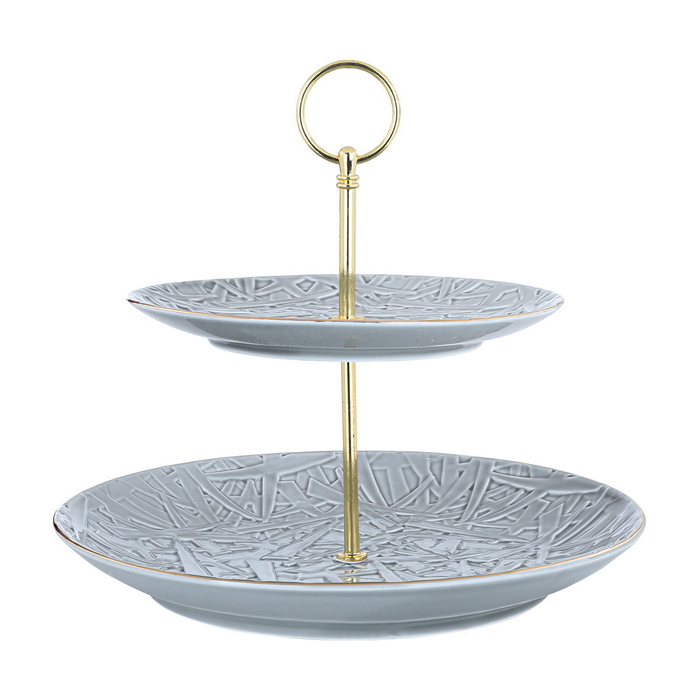 Porcelain dessert serving stand, 2 floors, Al Saif Gallery, golden-light gray edges product image 1