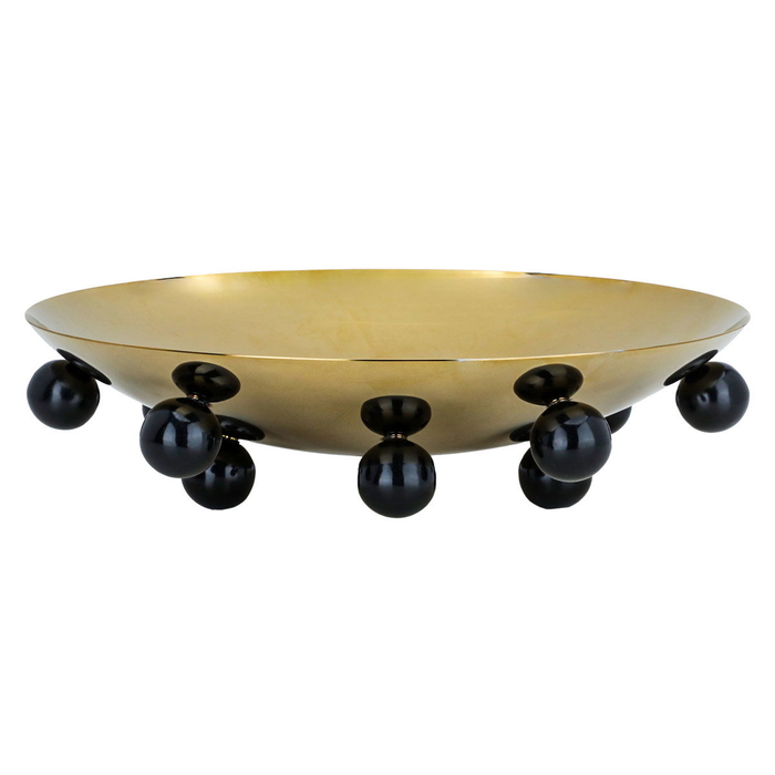 Al Saif Gallery Black Steel Serving Stand with Ball Legs, 38 x 38 x 9 cm, Round - Gold product image 1