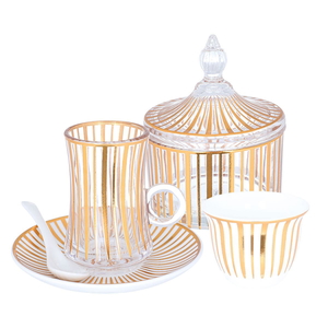 Alsaif Gallery Bialat and coffee cups and saucers serving set, 26 pieces, golden pattern - white product image