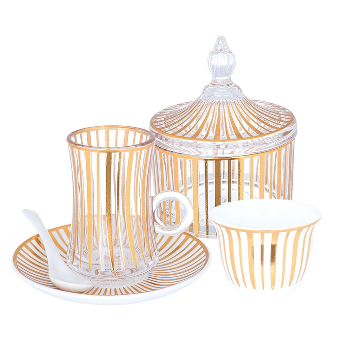 Alsaif Gallery Bialat and coffee cups and saucers serving set, 26 pieces, golden pattern - white product image 1