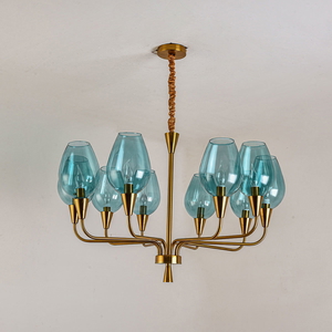 Modern brass Mishkati chandelier, 10 bulbs - gold-blue product image