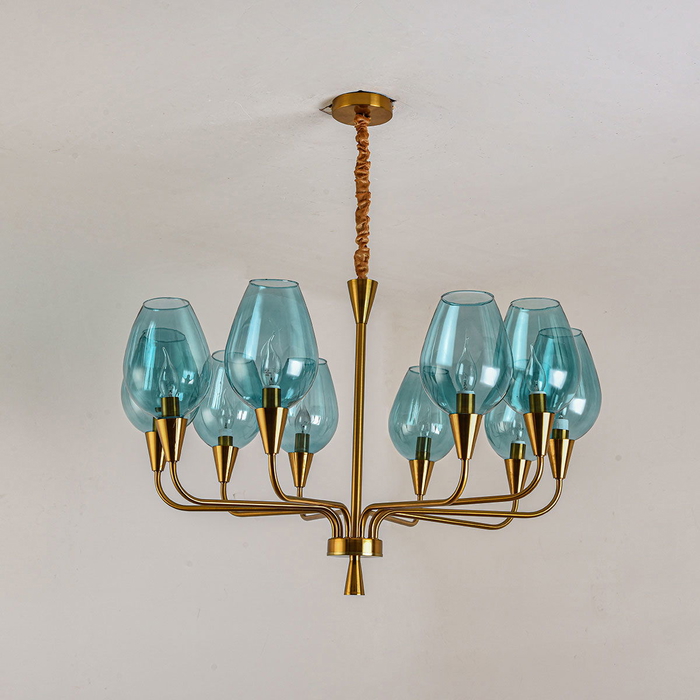 Modern brass Mishkati chandelier, 10 bulbs - gold-blue product image 1