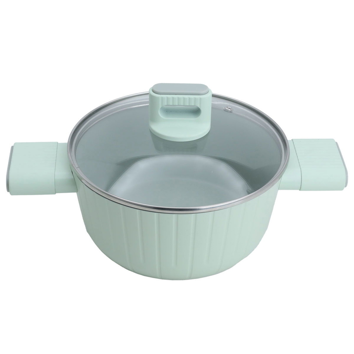 Robust Aluminum Cookware Set with Glass Lid, 7 Pieces, 20 / 24 / 28 / (28) cm - Light Green product image 4