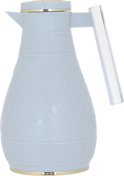 Al Saif Gallery Karam Plastic Thermos Set, 1 Liter - 0.65 Liter, Islamic Pattern, Acrylic Handle - Light Gray product image 4