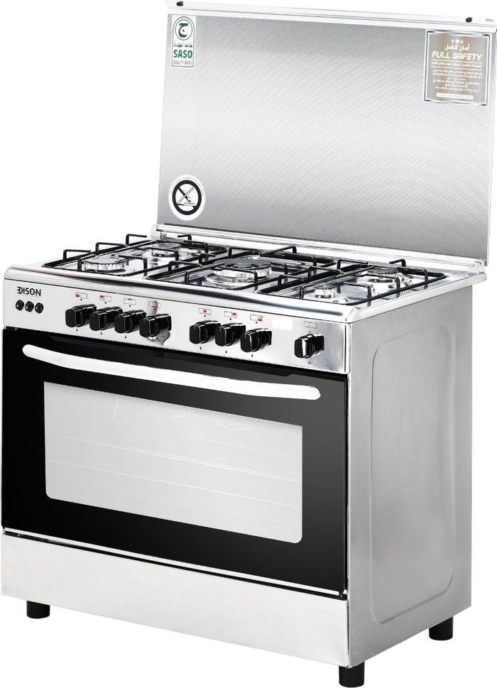 Edison Steel freestanding gas oven, 90 x 60 cm, 5 burners, self-ignition, full safety - silver black product image 3