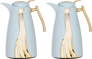 Al Saif Gallery Karma stainless steel thermos set, two pieces, with gold handle - gold white product image