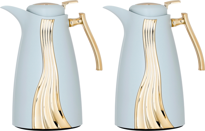 Al Saif Gallery Karma stainless steel thermos set, two pieces, with gold handle - gold white product image 1