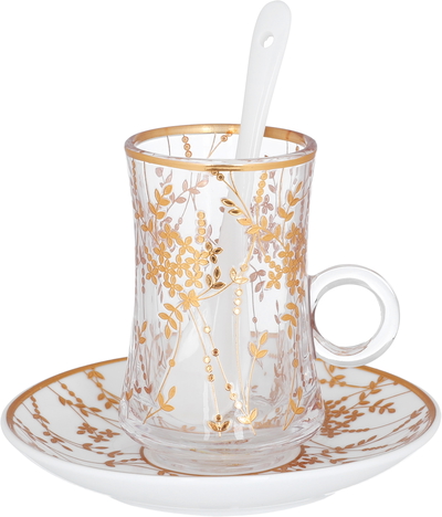 Alsaif Gallery Porcelain/Glass Tea and Coffee Serving Set, Golden Pattern, 26 Pieces - White product image 3