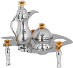 Al Saif Gallery Dallah Tamriya Hospitality Set, Noah Steel Plate, 32 x 32 x 30 cm, 4 Pieces - Silver product image 4