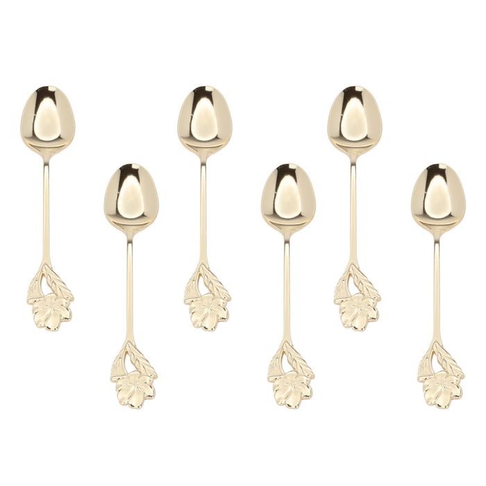 Al Saif Gallery steel tea spoon set, 11.5x2 cm, 6 pieces, rose pattern - gold product image 3