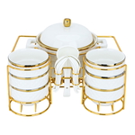 Al Saif Gallery Soup Heater Set With Porcelain Stand, 15 Pieces - Golden White product image 2