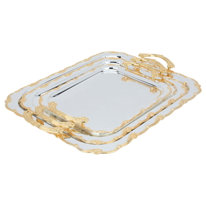 Al Saif Gallery steel topper set, 3 pieces, rectangular - silver with engraving with a gold edge, 3 pieces product image