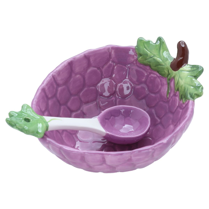 Al Saif Gallery Grape Shape Porcelain Bowl with Spoon, 14.8 x 12.5 x 6.5 cm - Mauve product image 2