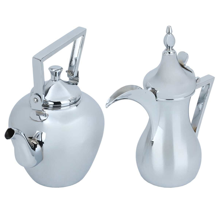 Al Saif Gallery Steel Dallah Coffee and Teapot Set, 2 Pieces - Silver product image 2