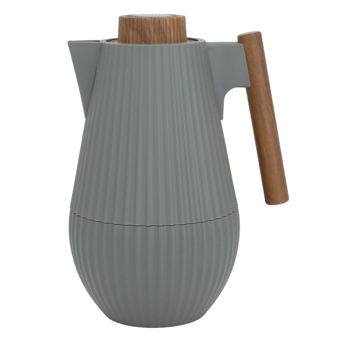 Layar Al Saif Gallery Thermos, 1 Liter, Wooden Handle, Squeeze - Dark Grey product image 1