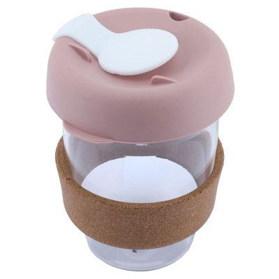 Al Saif Gallery Glass Mug with Pink Lid, 340 ml, with Strap - Clear product image 2