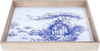 Saif Gallery wood serving tofir, 42 cm, rectangular, blue house pattern, hand - white product image 1