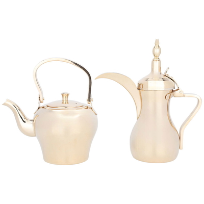 Al Saif Gallery Sulaiman Steel Dallah Set, 48 oz - Gold product image 1