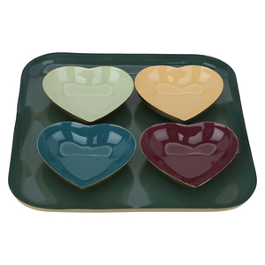 Al Saif Gallery Steel Yogurt Set, 25.3 x 25.3 x 3.3 cm, heart shape, green square tofaria, 5 pieces - colorful product image