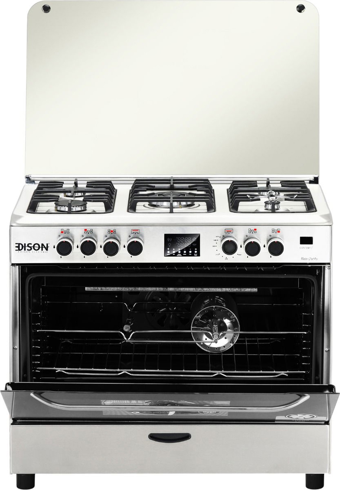 Edison Master Chef Steel standing gas oven, 90 x 60 cm, 5 burners, digital display, self-ignition, full safety - silver product image 4